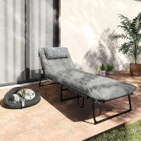 Lettino da Giardino Pieghevole e Reclinabile con Tasca Laterale, 68x189x30 cm, Nero e Grigio