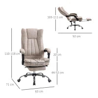 Sedia da Ufficio Girevole con Funzione Reclinabile, Poggiapiedi, Sedile Regolabile in Altezza, Sedia da Scrivania, Microfibra, Plastica, Metallo, Nylon, 63 x 71 x 110-118 cm, Beige