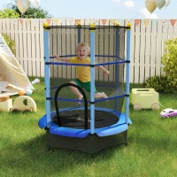Tappeto Elastico per Bambini con Rete di Sicurezza e Pali Imbottiti Età 3-10 Anni, Ø140 x 190 cm, Blu