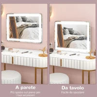 Specchio per Trucco con LED Regolabili, Ingranditore 10x, Presa USB e Comandi Touch, 80x62x14cm