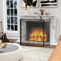 Parascintille per Camino Pieghevole a 3 Pannelli in Acciaio con Design Geometrico, 135x1.2x85cm, Nero