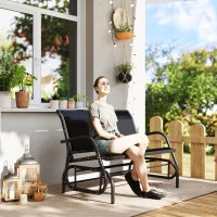 Panchina a Dondolo da Giardino a 2 Posti in Metallo e Tessuto a Rete Traspirante, 120x70x85cm, Nero