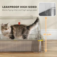 Lettiera per Gatti Chiusa da 80L con Vassoio Estraibile, in ABS e Acciaio Inox, 63x43x43 cm, Grigio Chiaro