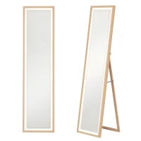 Grande specchio da terra, specchio da parete o da terra rettangolare, 40 x 160 cm con illuminazione a LED 3 colori, rovere