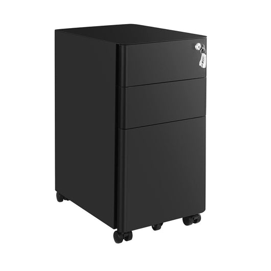 Mobiletto portaoggetti mobile per ufficio con ruote e serratura per documenti e cartelle sospese con 3 cassetti nero 12_0004826