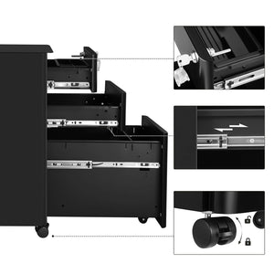 Mobiletto portaoggetti mobile per ufficio con ruote e serratura per documenti e cartelle sospese con 3 cassetti nero 12_0004826