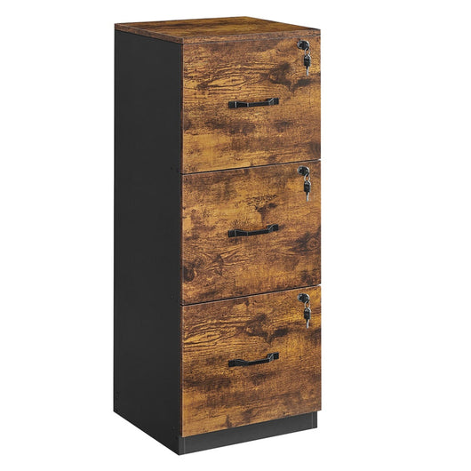 Mobiletto per ufficio a 3 cassetti portadocumenti porta stampante 3 cassetti con serratura 40 x 41 x 103 cm barra appendiabiti regolabile per archivi marrone 12_0004804