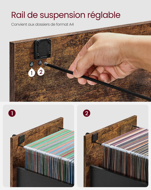 Mobiletto per ufficio a 3 cassetti portadocumenti porta stampante 3 cassetti con serratura 40 x 41 x 103 cm barra appendiabiti regolabile per archivi marrone 12_0004804