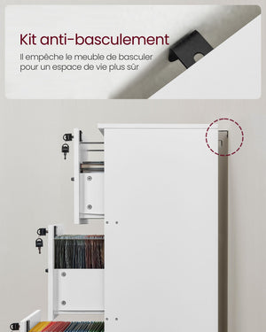 Mobiletto per ufficio a 3 cassetti portadocumenti supporto per stampante 3 cassetti con serratura barra appendiabiti regolabile per file A4 12_0004803