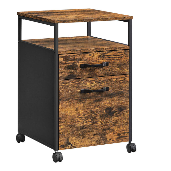 Mobiletto ufficio 2 cassetti mobiletto portaoggetti 41 x 45 x 66 cm con ruote open space stile industriale rustico marrone e nero 12_0004799