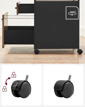 Mobiletto ufficio 2 cassetti mobiletto portaoggetti 41 x 45 x 66 cm con ruote open space stile industriale rustico marrone e nero 12_0004799