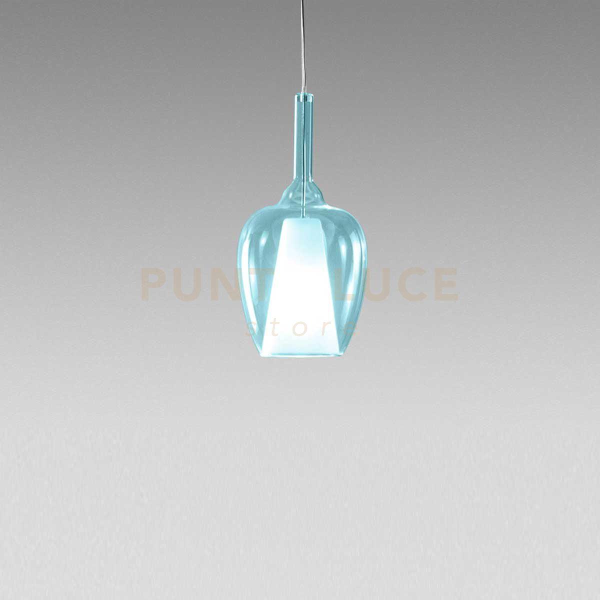 OFELIA S/10 MINI - VETRO BLU-TRASPARENTE E PORTALAMPADA BIANCO ATTACCO G9 CAVO TRASPARENTE SENZA BASE DI ATTACCO D.14CM