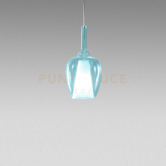 OFELIA S/10 MINI - VETRO BLU-TRASPARENTE E PORTALAMPADA BIANCO ATTACCO G9 CAVO TRASPARENTE SENZA BASE DI ATTACCO D.14CM