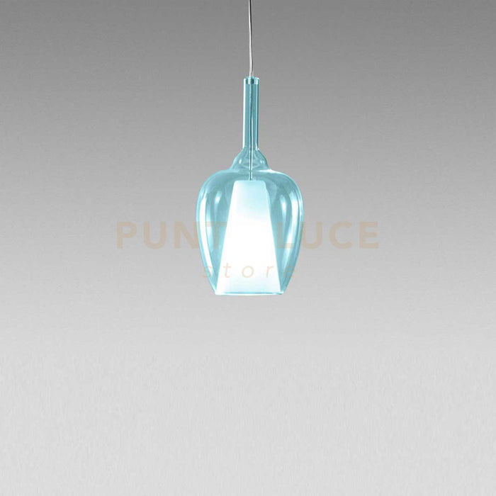 OFELIA S/10 MINI - VETRO BLU-TRASPARENTE E PORTALAMPADA BIANCO ATTACCO G9 CAVO TRASPARENTE SENZA BASE DI ATTACCO D.14CM