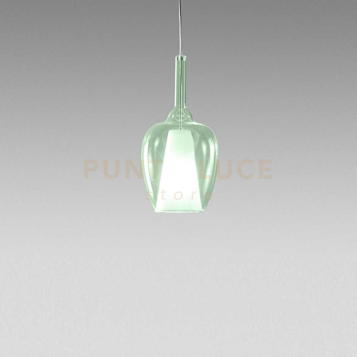 OFELIA S/10 MINI - VETRO VERDE-TRASPARENTE E PORTALAMPADA BIANCO ATTACCO G9 CAVO TRASPARENTE SENZA BASE DI ATTACCO D.14CM