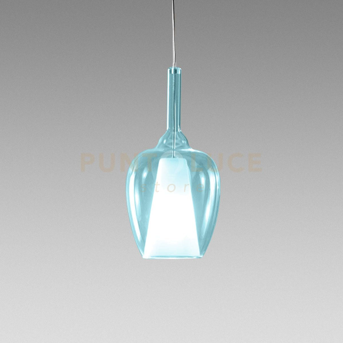 OFELIA S/10 - VETRO BLU-TRASPARENTE E PORTALAMPADA BIANCO 1 LUCE ATTACCO E27 CAVO TRASPARENTE SENZA BASE DI ATTACCO D.20CM