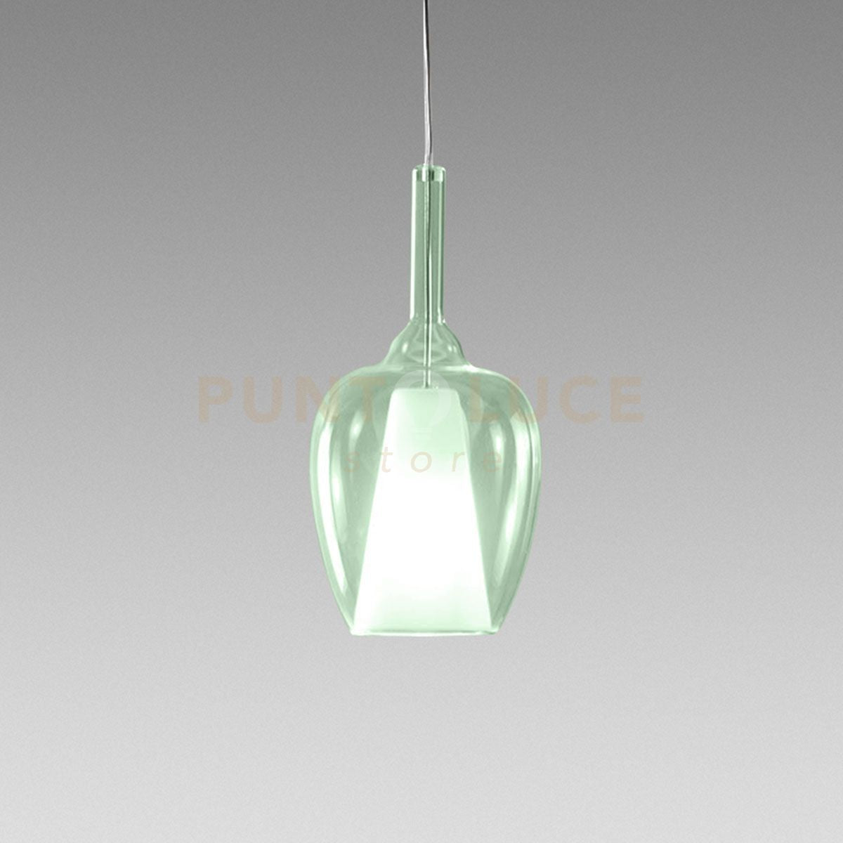 OFELIA S/10 - VETRO  VERDE-TRASPARENTE E PORTALAMPADA BIANCO 1 LUCE ATTACCO E27 CAVO TRASPARENTE SENZA BASE DI ATTACCO D.20CM