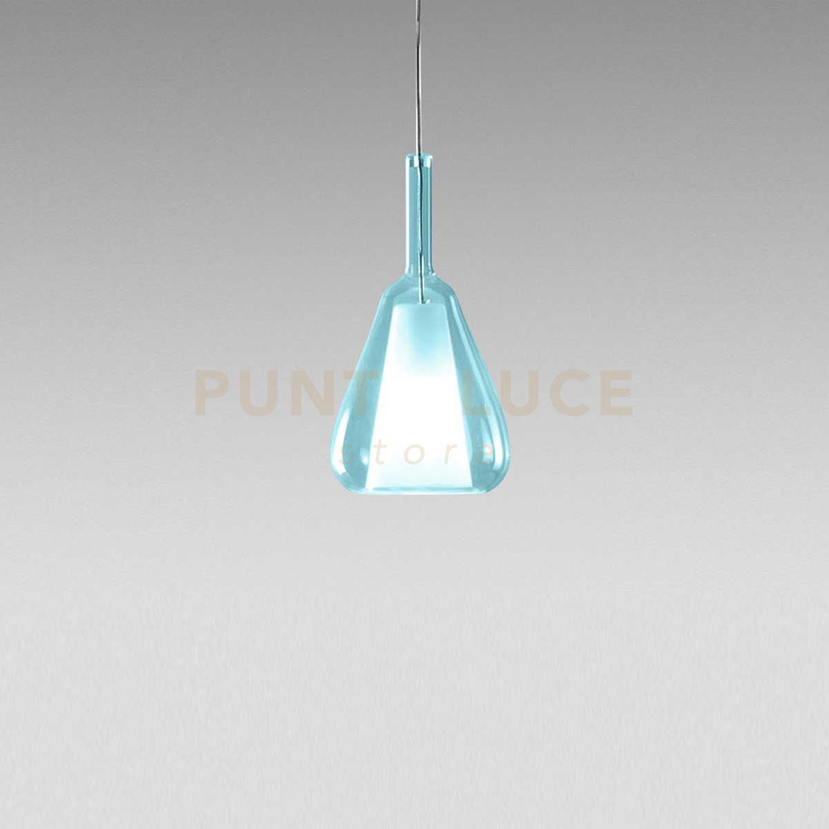 OFELIA S/11 MINI -  VETRO BLU-TRASPARENTE E PORTALAMPADA BIANCO ATTACCO G9 CAVO TRASPARENTE SENZA BASE DI ATTACCO D.14CM H.26,7CM