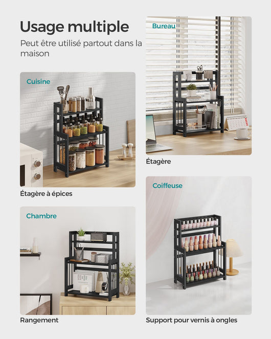 Porta spezie scaffale portaoggetti a 3 livelli organizer da scrivania 18 x 41 x 53 cm struttura in bambù per cucina sala da pranzo ufficio marrone rustico e nero 12_0005524