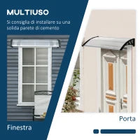 Pensilina da Esterno per Finestre e Porte, in Policarbonato e Alluminio, 110x60x18cm - Trasparente