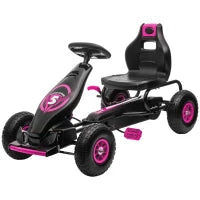 Go Kart a Pedali per Bambini 5-12 Anni con Sedile Regolabile, in Metallo e PP 121x58x61 cm, Rosa e Nero