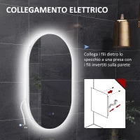 kleankin Specchio Bagno LED Antiappannamento con Luminosità Regolabile, in Vetro e Alluminio, 81x51x4.5 cm