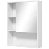 kleankin Armadietto Bagno con Specchio, Ripiani e Scaffale Regolabile, Montaggio a Parete, 60x15x76cm, Bianco