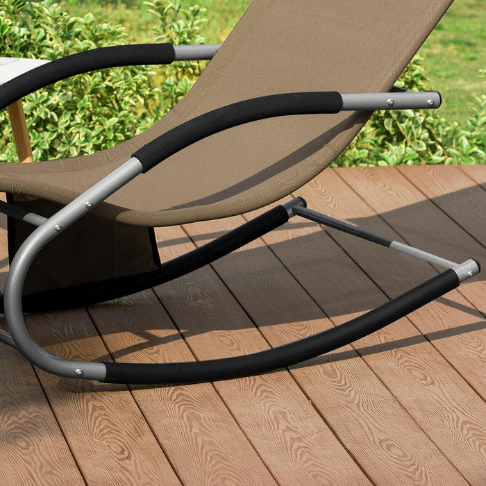 SoBuy Lettino Sdraio da Giardino a Dondolo - Sedia a Dondolo da Esterno in Textilene Marrone con Telaio in Metallo, 150x63x87cm, Lettino Prendisole per Terrazza, Piscina, Patio, OGS28-BR