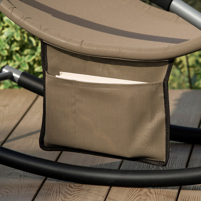 SoBuy Lettino Sdraio da Giardino a Dondolo - Sedia a Dondolo da Esterno in Textilene Marrone con Telaio in Metallo, 150x63x87cm, Lettino Prendisole per Terrazza, Piscina, Patio, OGS28-BR