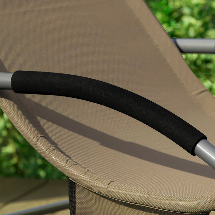 SoBuy Lettino Sdraio da Giardino a Dondolo - Sedia a Dondolo da Esterno in Textilene Marrone con Telaio in Metallo, 150x63x87cm, Lettino Prendisole per Terrazza, Piscina, Patio, OGS28-BR