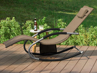 SoBuy Lettino Sdraio da Giardino a Dondolo - Sedia a Dondolo da Esterno in Textilene Marrone con Telaio in Metallo, 150x63x87cm, Lettino Prendisole per Terrazza, Piscina, Patio, OGS28-BR