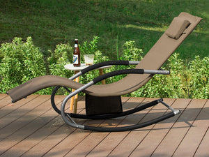 SoBuy Lettino Sdraio da Giardino a Dondolo - Sedia a Dondolo da Esterno in Textilene Marrone con Telaio in Metallo, 150x63x87cm, Lettino Prendisole per Terrazza, Piscina, Patio, OGS28-BR