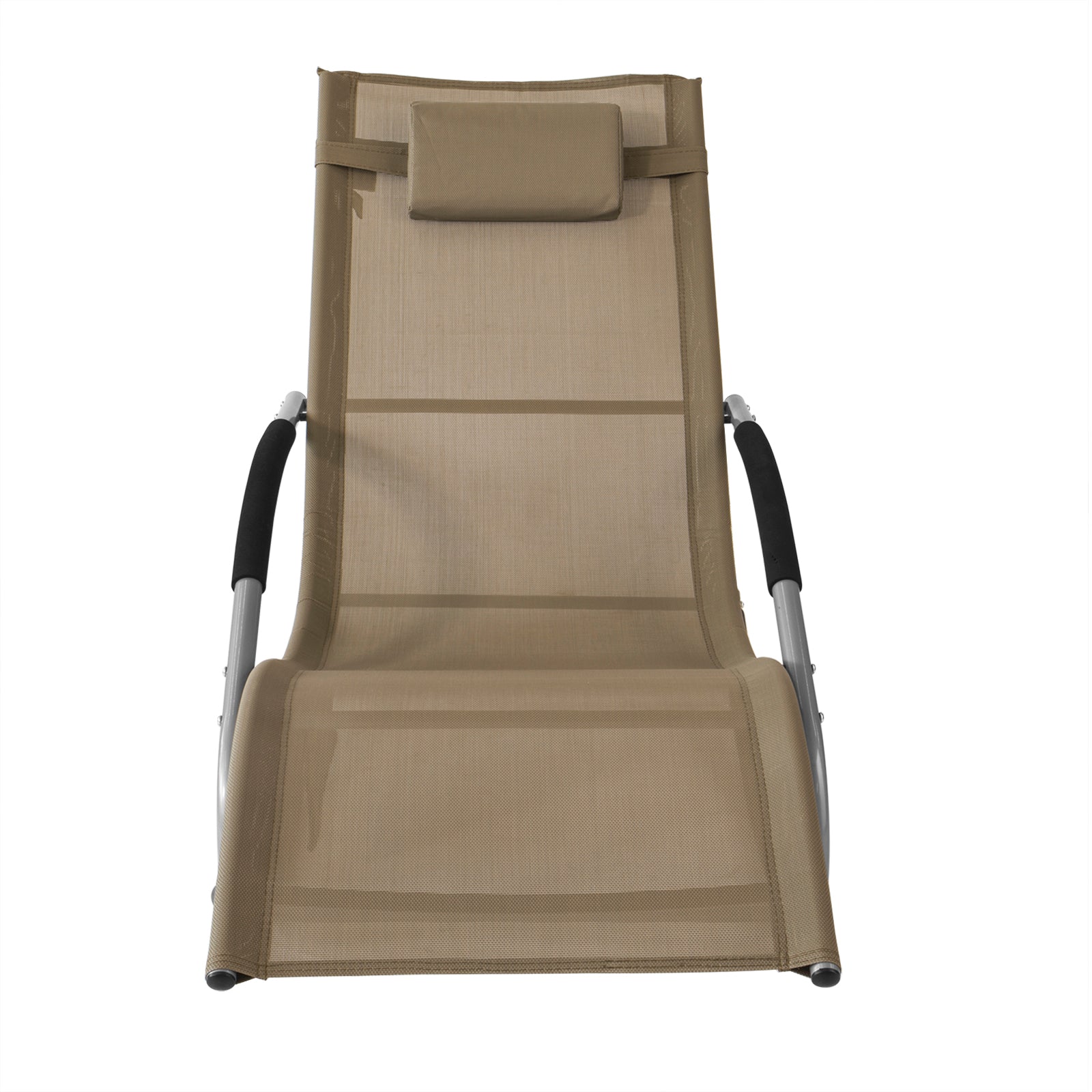 SoBuy Lettino Sdraio da Giardino a Dondolo - Sedia a Dondolo da Esterno in Textilene Marrone con Telaio in Metallo, 150x63x87cm, Lettino Prendisole per Terrazza, Piscina, Patio, OGS28-BR