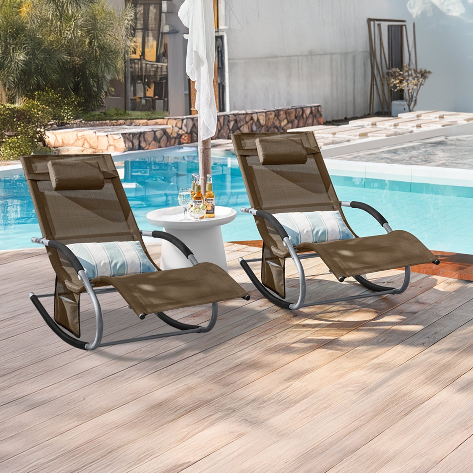 SoBuy 2 x Sdraio a dondolo con poggiatesta 63x150x87cm OGS28-BRX2