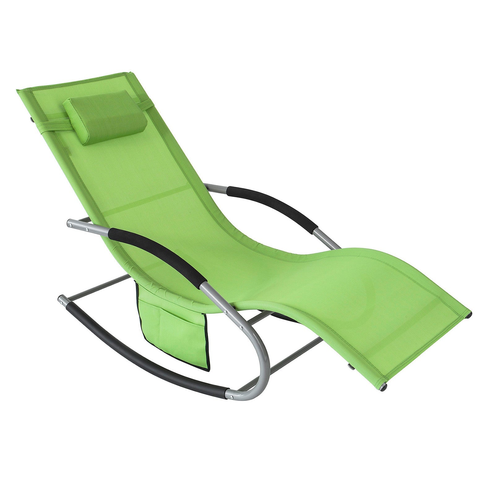 Poltrona dondolo, Sdraio Relax, Sedia a sdraio, Con poggiatesta, Verde chiaro OGS28-GR