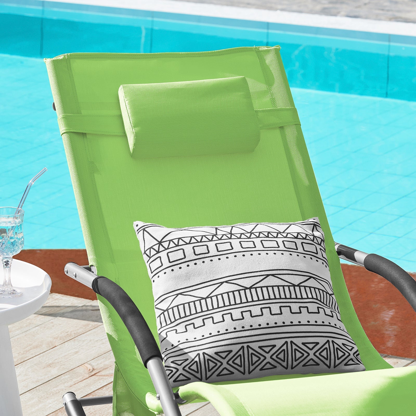  Poltrona dondolo, Sdraio Relax, Sedia a sdraio, Con poggiatesta, Verde chiaro OGS28-GR