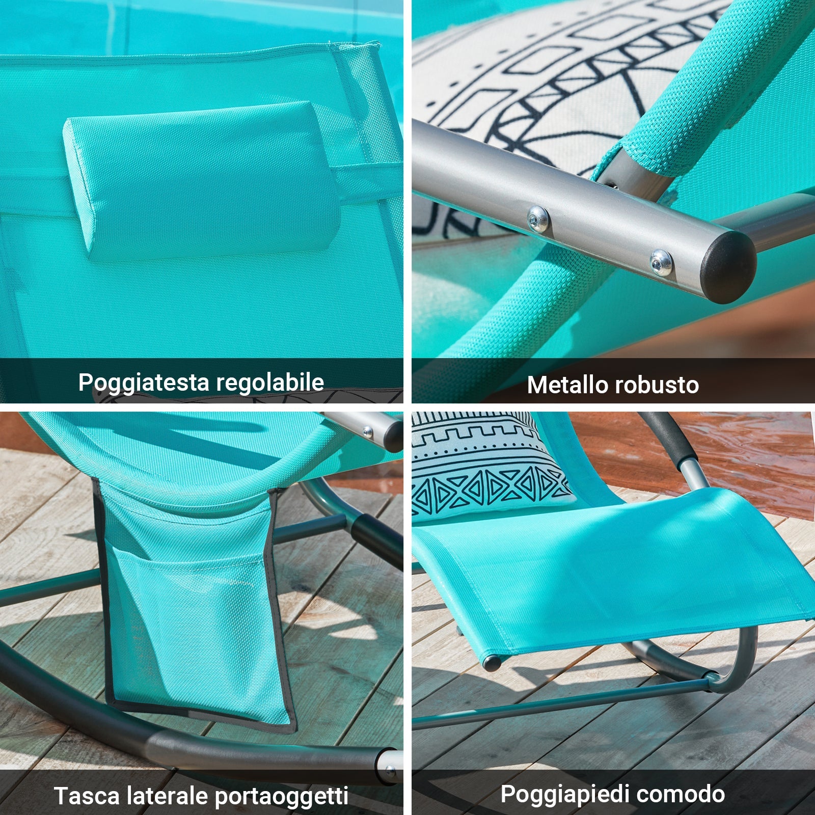 SoBuy 2 x Sdraio a dondolo con poggiatesta 63x150x87cm OGS28-HBX2