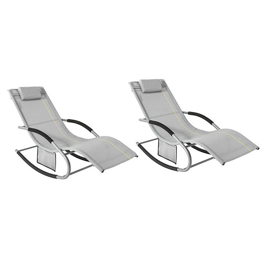 2 x Sedie a Dondolo da Giardino poltrone Esterno con Cuscino e Tasca Laterale Grigio OGS28-HGx2