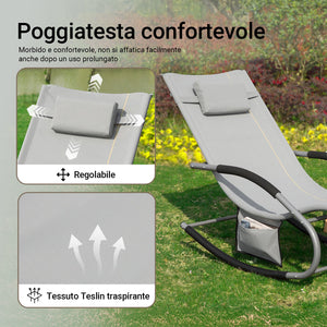 SoBuy Lettino Sdraio da Giardino a Dondolo - Sedia a Dondolo da Esterno in Textilene Grigio con Telaio in Metallo, 150x63x87cm, Lettino Prendisole per Terrazza, Piscina, Patio, OGS28-HG