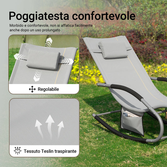 SoBuy Lettino Sdraio da Giardino a Dondolo - Sedia a Dondolo da Esterno in Textilene Grigio con Telaio in Metallo, 150x63x87cm, Lettino Prendisole per Terrazza, Piscina, Patio, OGS28-HG