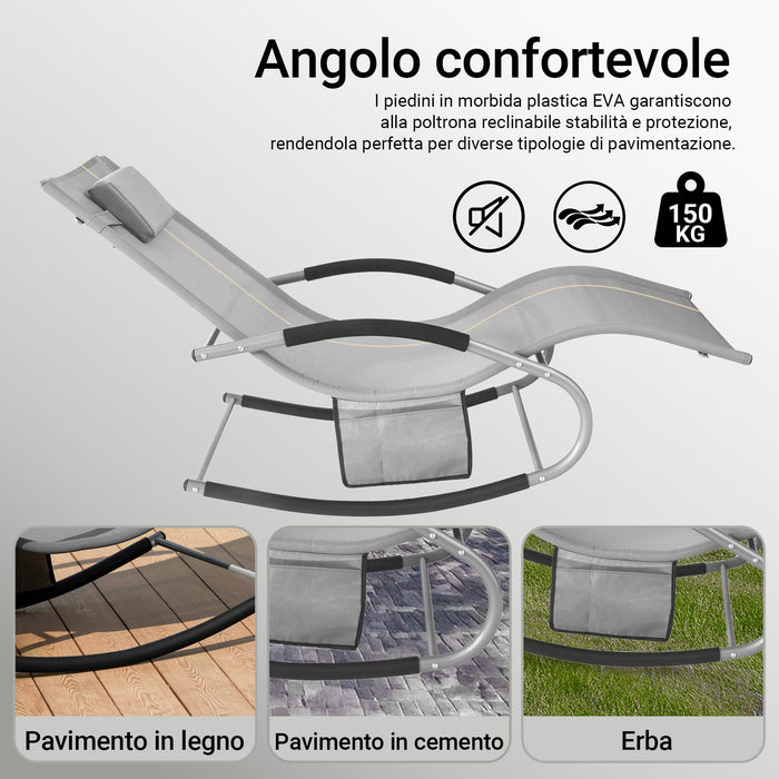SoBuy Lettino Sdraio da Giardino a Dondolo - Sedia a Dondolo da Esterno in Textilene Grigio con Telaio in Metallo, 150x63x87cm, Lettino Prendisole per Terrazza, Piscina, Patio, OGS28-HG