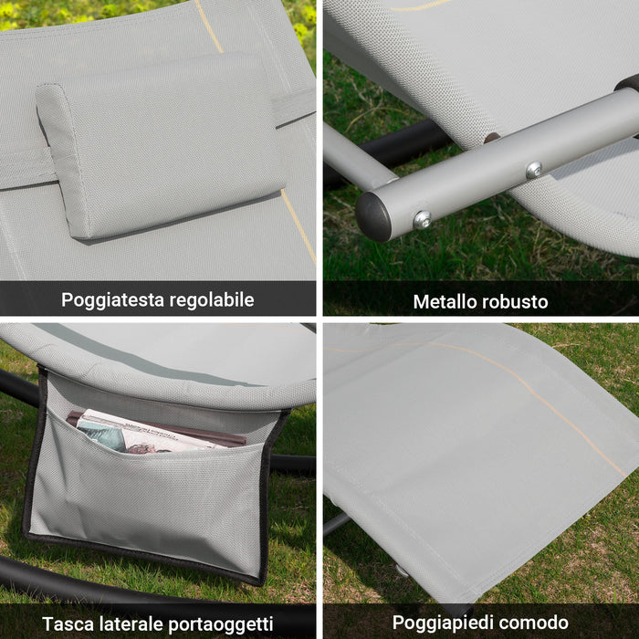 SoBuy Lettino Sdraio da Giardino a Dondolo - Sedia a Dondolo da Esterno in Textilene Grigio con Telaio in Metallo, 150x63x87cm, Lettino Prendisole per Terrazza, Piscina, Patio, OGS28-HG