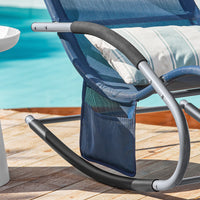 SoBuy Lettino Sdraio da Giardino a Dondolo - Sedia a Dondolo da Esterno in Textilene Blu Navy con Telaio in Metallo, 150x63x87cm, Lettino Prendisole per Terrazza, Piscina, Patio, OGS28-NB