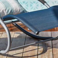 SoBuy Lettino Sdraio da Giardino a Dondolo - Sedia a Dondolo da Esterno in Textilene Blu Navy con Telaio in Metallo, 150x63x87cm, Lettino Prendisole per Terrazza, Piscina, Patio, OGS28-NB