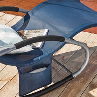 SoBuy Lettino Sdraio da Giardino a Dondolo - Sedia a Dondolo da Esterno in Textilene Blu Navy con Telaio in Metallo, 150x63x87cm, Lettino Prendisole per Terrazza, Piscina, Patio, OGS28-NB