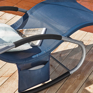 SoBuy Lettino Sdraio da Giardino a Dondolo - Sedia a Dondolo da Esterno in Textilene Blu Navy con Telaio in Metallo, 150x63x87cm, Lettino Prendisole per Terrazza, Piscina, Patio, OGS28-NB