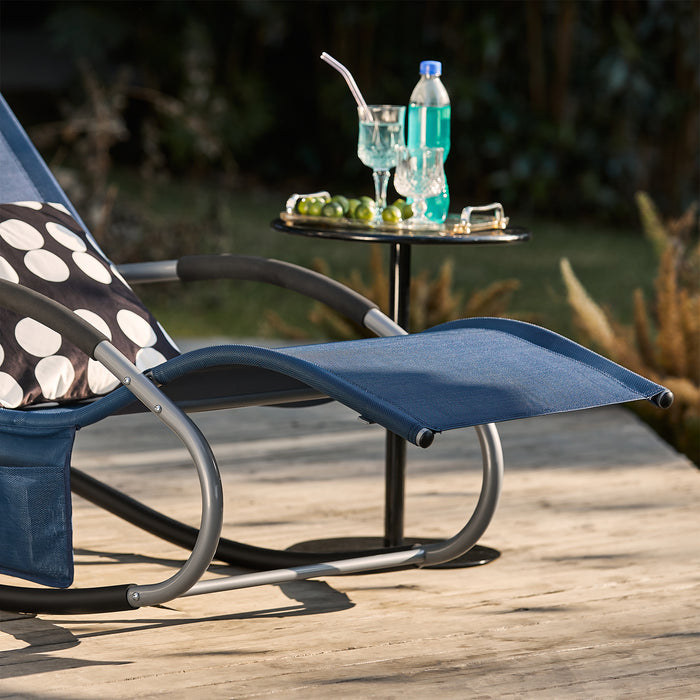 SoBuy Lettino Sdraio da Giardino a Dondolo - Sedia a Dondolo da Esterno in Textilene Blu Navy con Telaio in Metallo, 150x63x87cm, Lettino Prendisole per Terrazza, Piscina, Patio, OGS28-NB