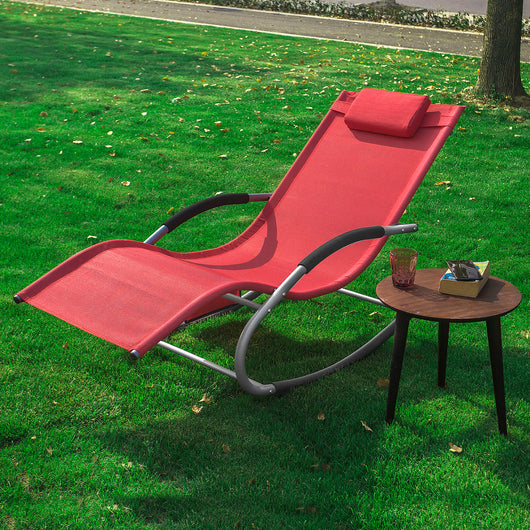 SoBuy Lettino Sdraio da Giardino a Dondolo - Sedia a Dondolo da Esterno in Textilene Rosso con Telaio in Metallo, 150x63x87cm, Lettino Prendisole per Terrazza, Piscina, Patio, OGS28-R