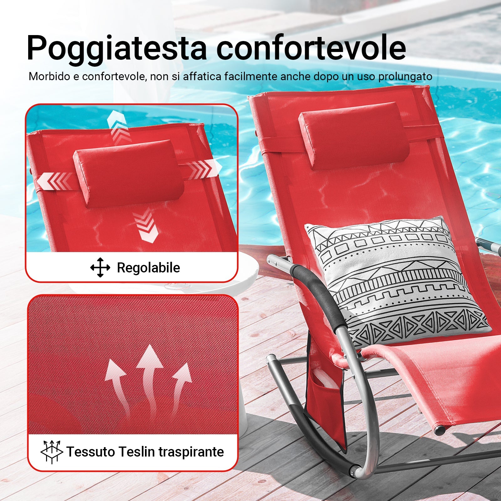 SoBuy 2 x Sdraio a dondolo con poggiatesta 63x150x87cm OGS28-RX2