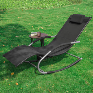 SoBuy Lettino Sdraio da Giardino a Dondolo - Sedia a Dondolo da Esterno in Textilene Nero con Telaio in Metallo, 150x63x87cm, Lettino Prendisole per Terrazza, Piscina, Patio, OGS28-SCH